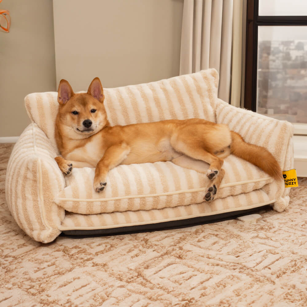PETLOOM Trendy Striped Faux Lambswool Double Layer Dog & Cat Sofa Bed™