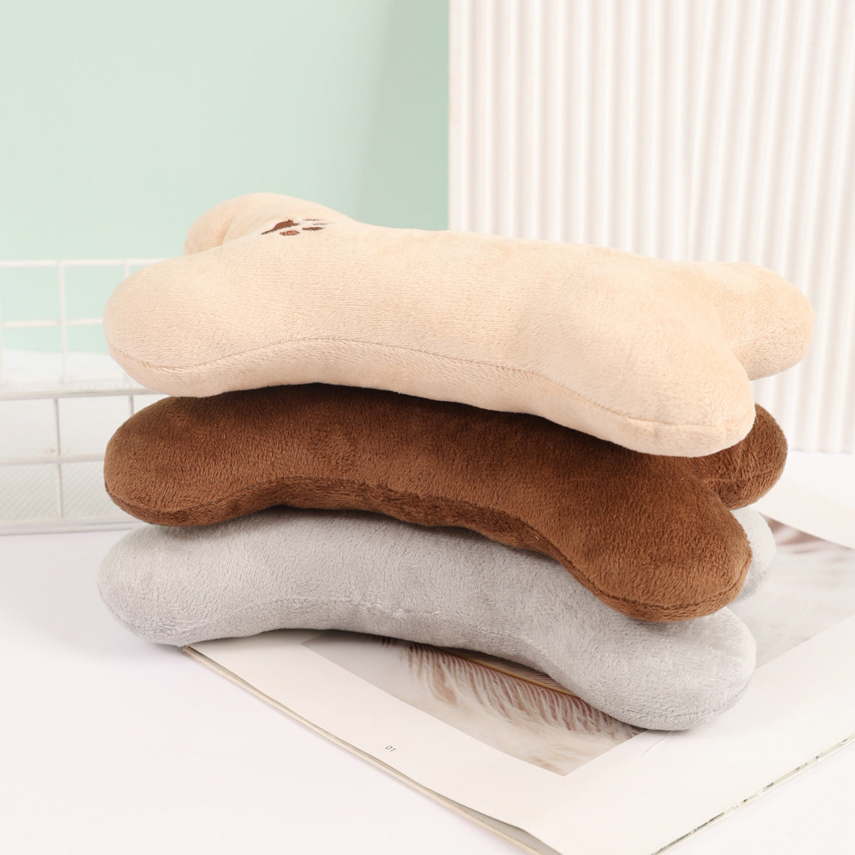 Petloom Pillow Chew Toy - Bone Shape Plush Dog Cat Toy