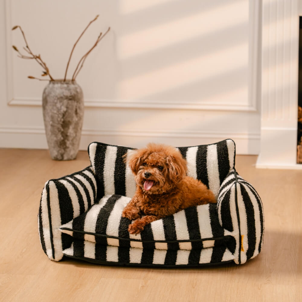 PETLOOM Trendy Striped Faux Lambswool Double Layer Dog & Cat Sofa Bed™