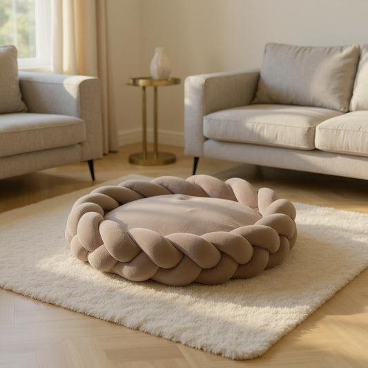 Petloom cozy braided cloud pet bed calming plush bed for dogs and cats
