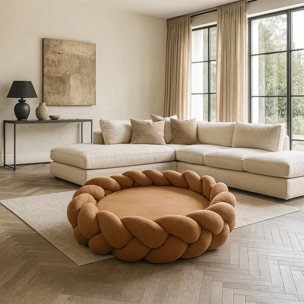 Petloom cozy braided cloud pet bed calming plush bed for dogs and cats
