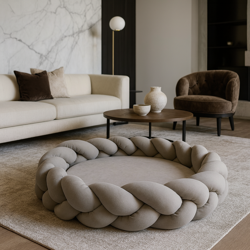 Petloom cozy braided cloud pet bed calming plush bed for dogs and cats
