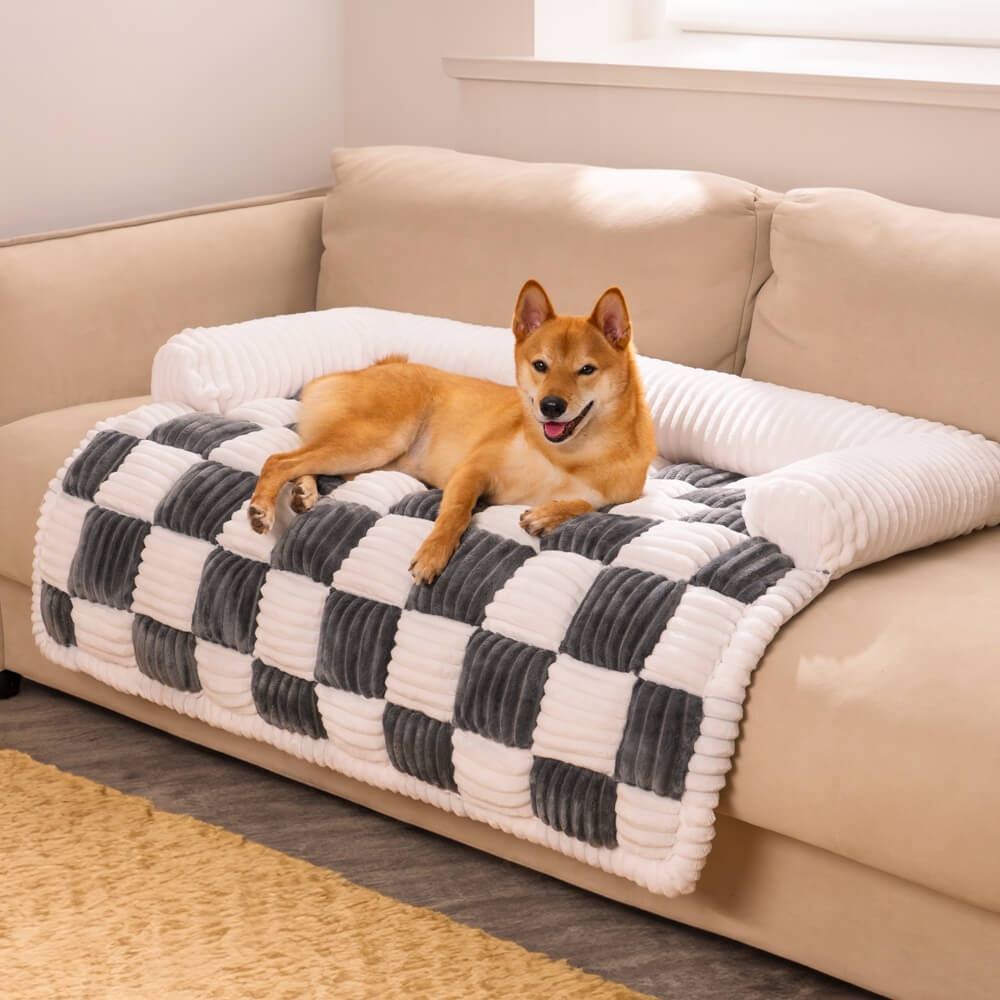 PETLOOM Cream Square Plaid Cozy Dog Mat Furniture Protector Cover™