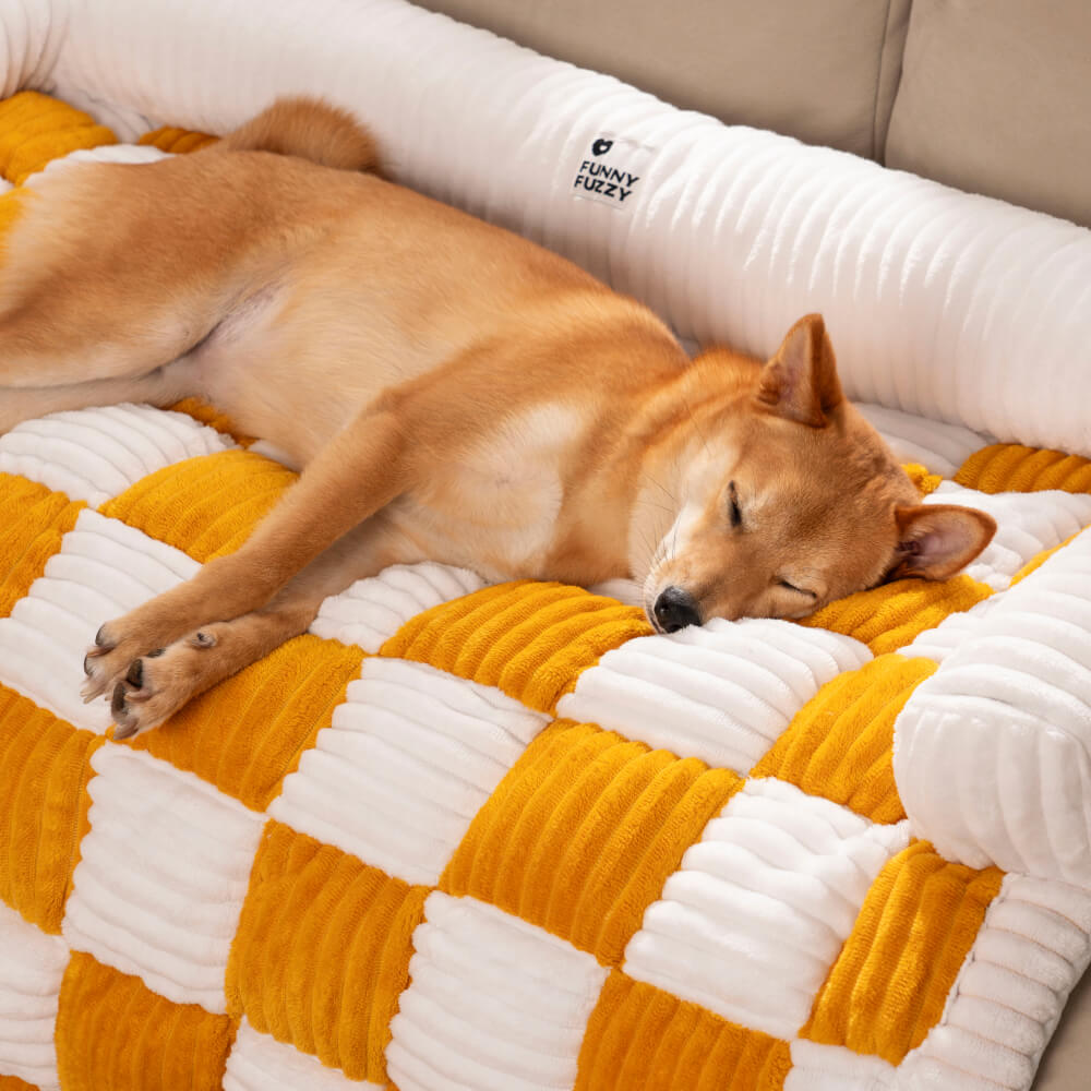 PETLOOM Cream Square Plaid Cozy Dog Mat Furniture Protector Cover™