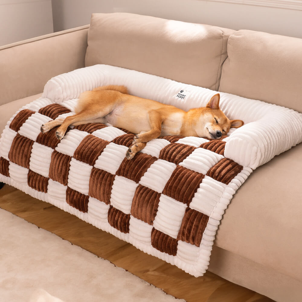 PETLOOM Cream Square Plaid Cozy Dog Mat Furniture Protector Cover™