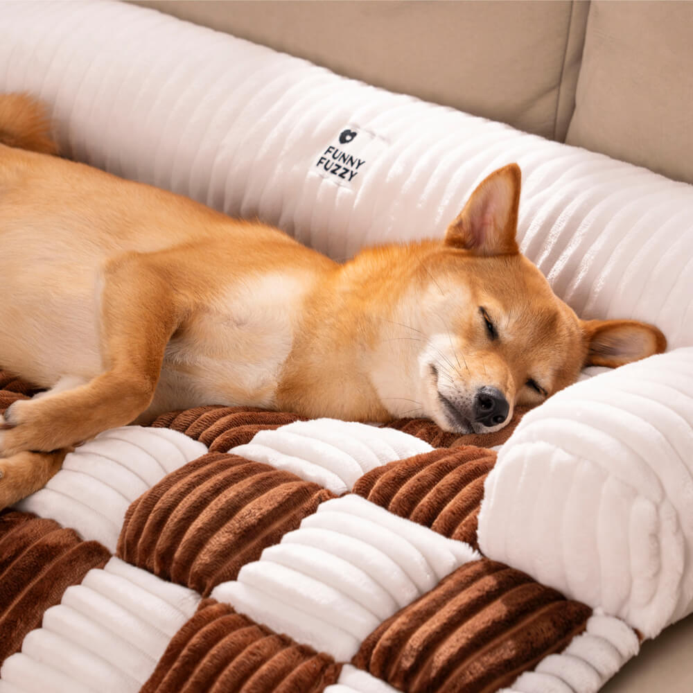 PETLOOM Cream Square Plaid Cozy Dog Mat Furniture Protector Cover™