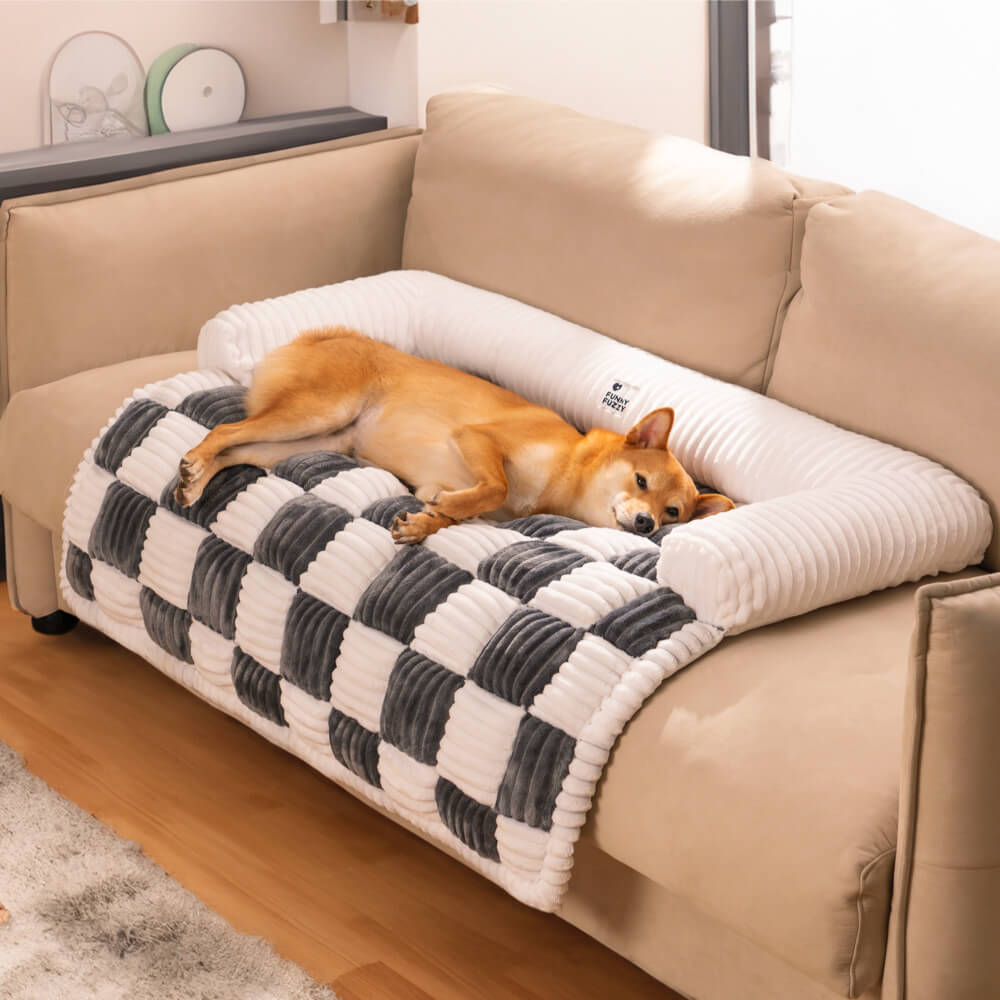 PETLOOM Cream Square Plaid Cozy Dog Mat Furniture Protector Cover™