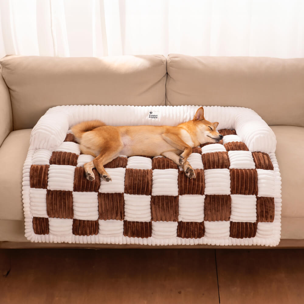 PETLOOM Cream Square Plaid Cozy Dog Mat Furniture Protector Cover™