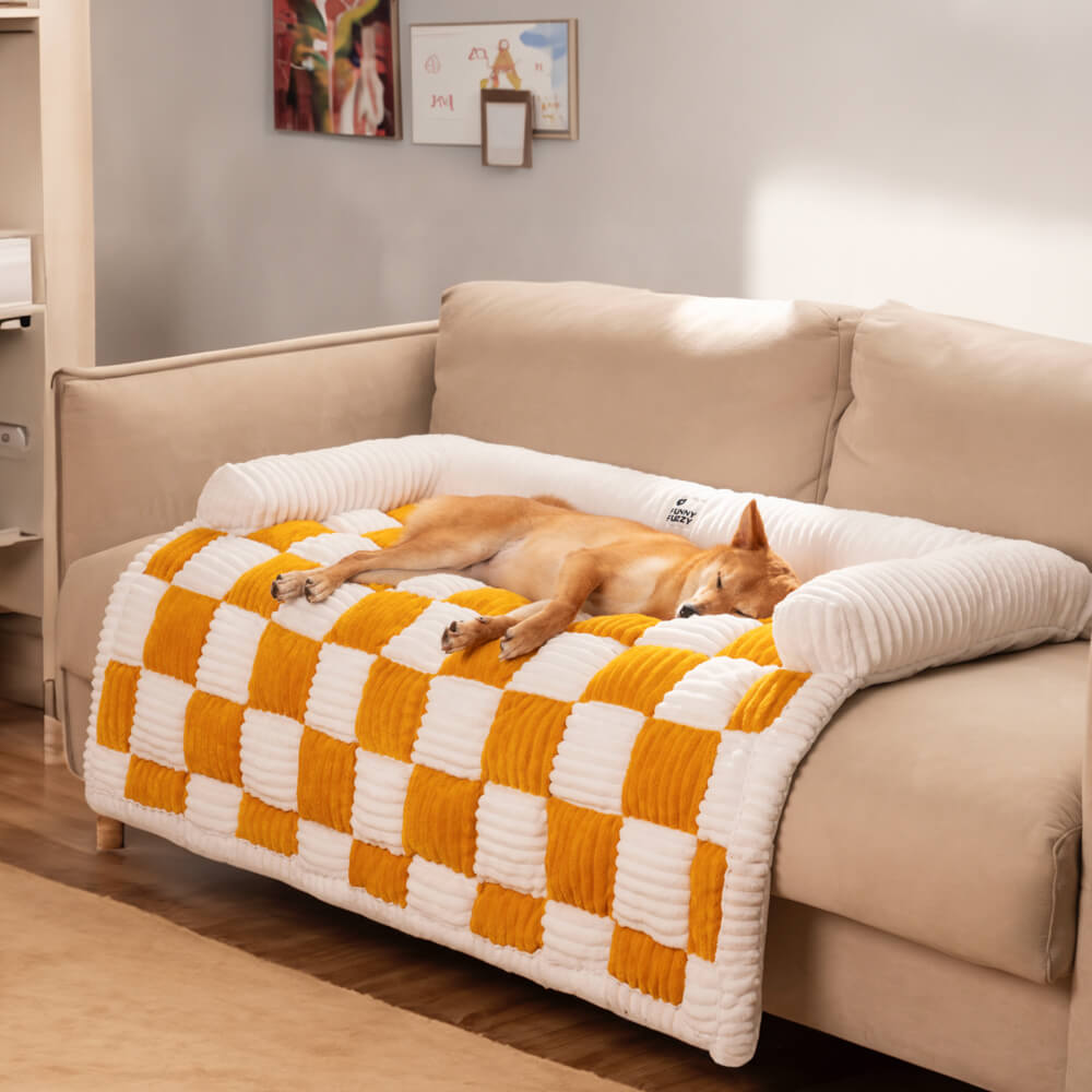 PETLOOM Cream Square Plaid Cozy Dog Mat Furniture Protector Cover™
