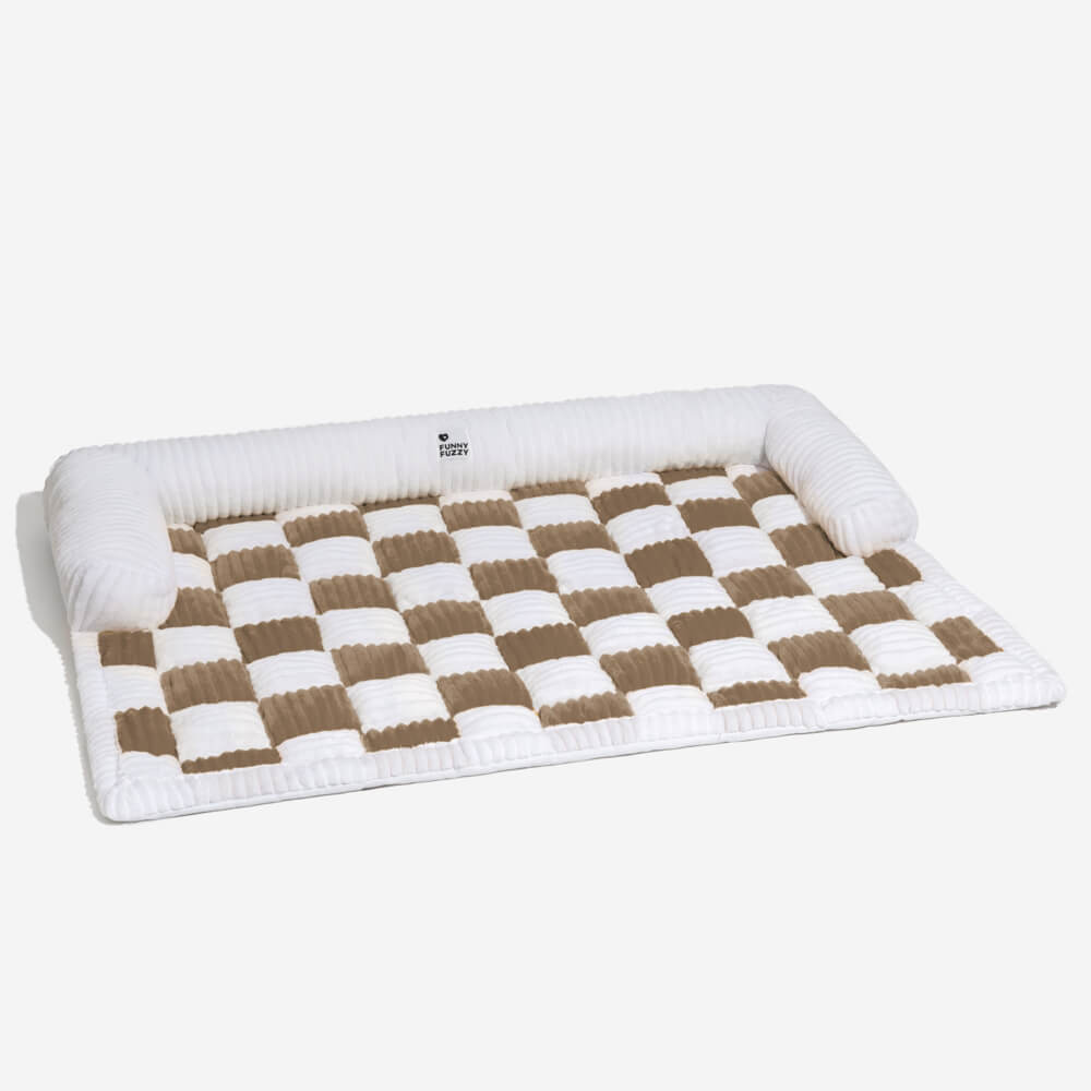 PETLOOM Cream Square Plaid Cozy Dog Mat Furniture Protector Cover™
