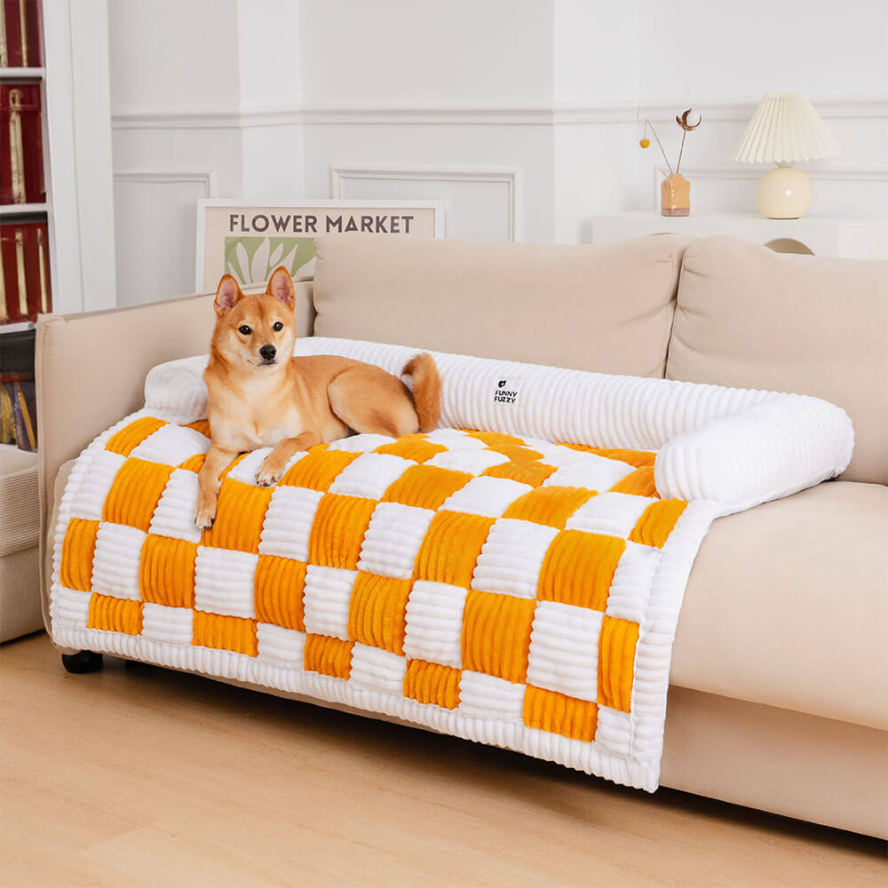 PETLOOM Cream Square Plaid Cozy Dog Mat Furniture Protector Cover™