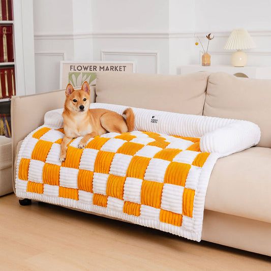 PETLOOM Cream Square Plaid Cozy Dog Mat Furniture Protector Cover™