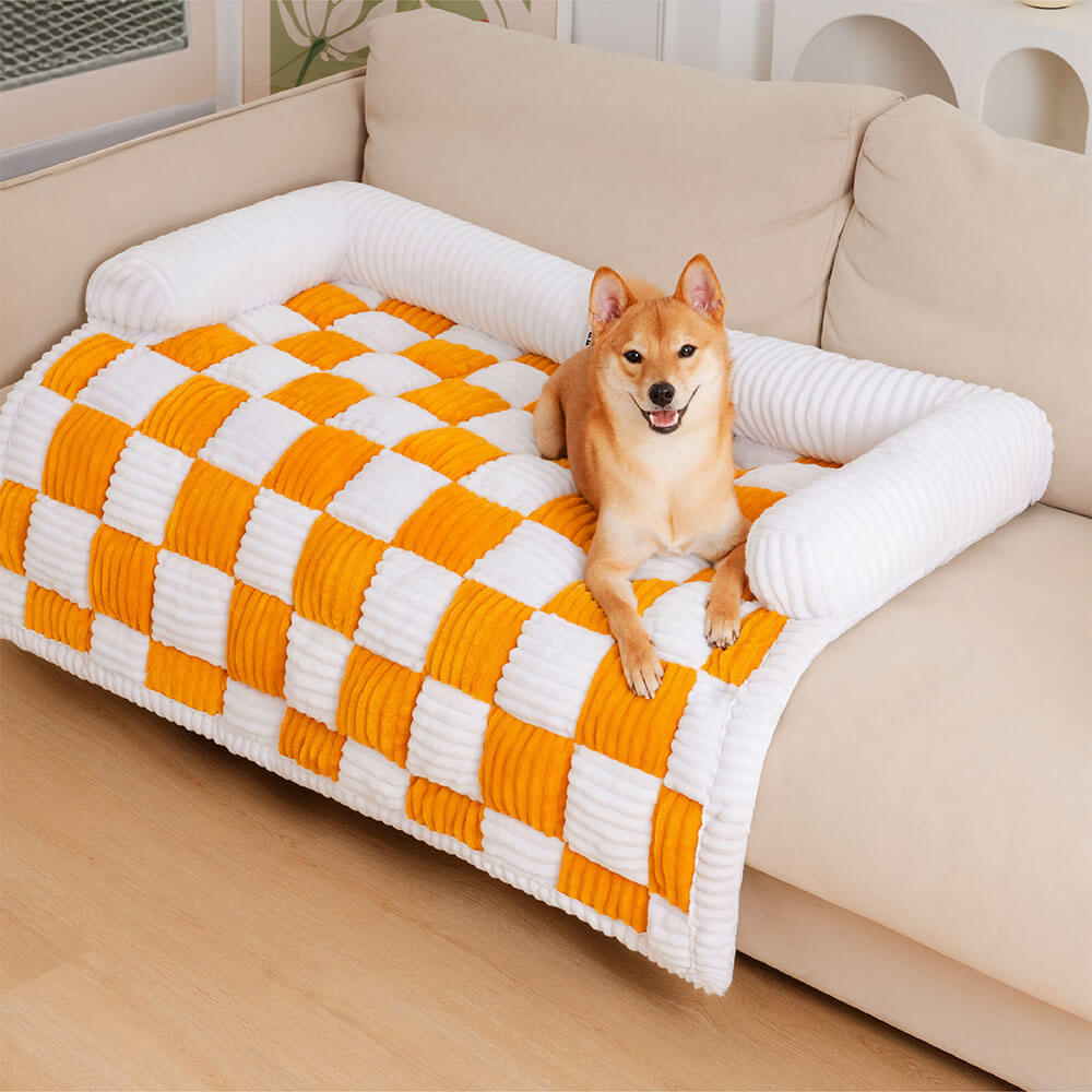 PETLOOM Cream Square Plaid Cozy Dog Mat Furniture Protector Cover™
