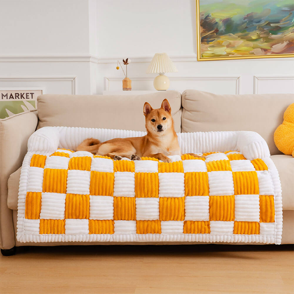 PETLOOM Cream Square Plaid Cozy Dog Mat Furniture Protector Cover™