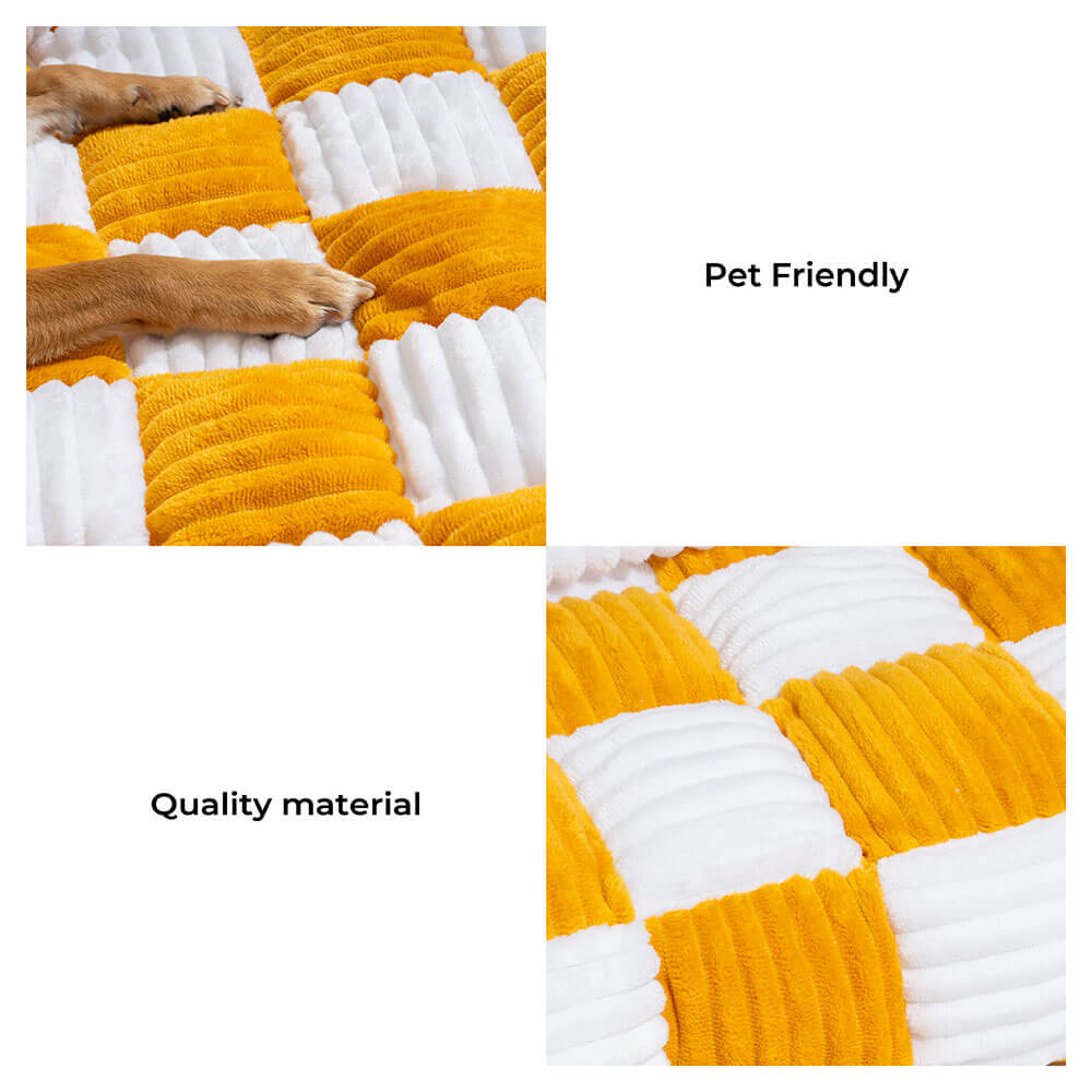 PETLOOM Cream Square Plaid Cozy Dog Mat Furniture Protector Cover™