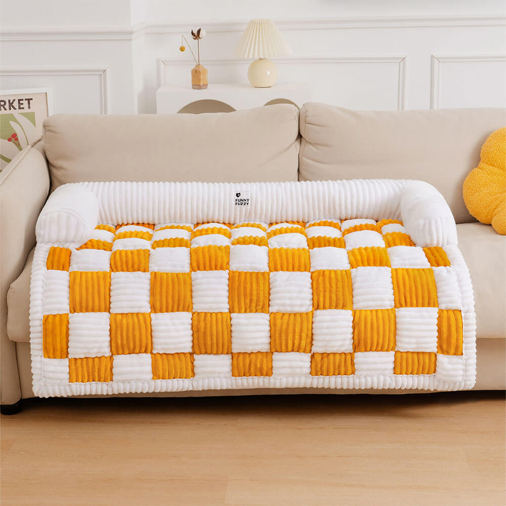 PETLOOM Cream Square Plaid Cozy Dog Mat Furniture Protector Cover™