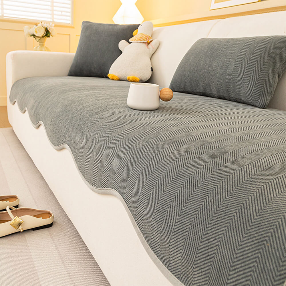 PETLOOM – Minimalist Herringbone Chenille Non-Slip Wavy Edge Couch Cover™