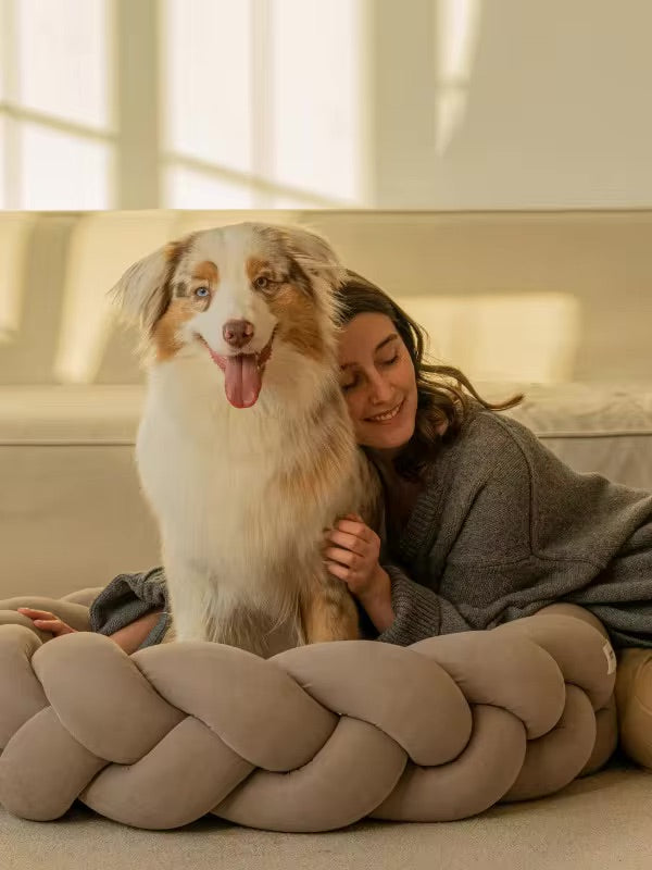 Petloom cozy braided cloud pet bed calming plush bed for dogs and cats
