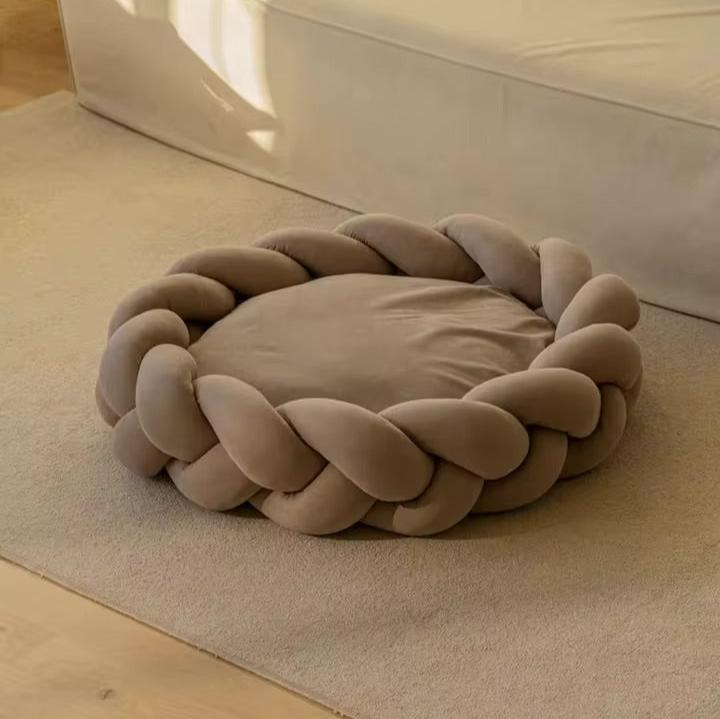 Petloom cozy braided cloud pet bed calming plush bed for dogs and cats
