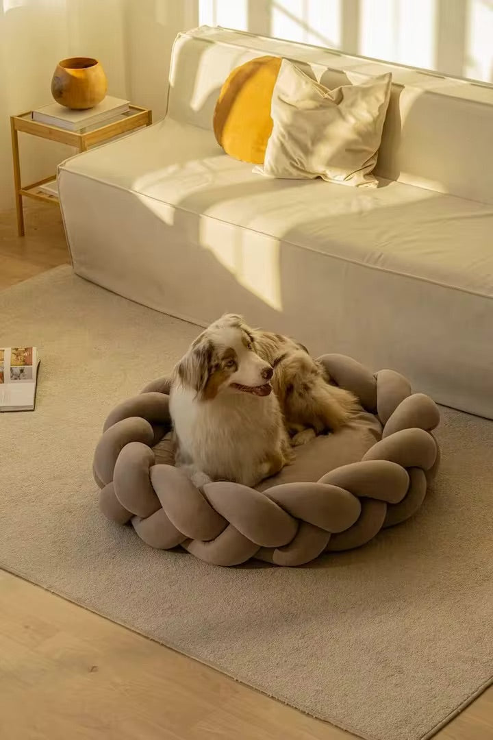 Petloom cozy braided cloud pet bed calming plush bed for dogs and cats
