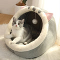 Petloom plush cat cave bed with pom pom for indoor cats
