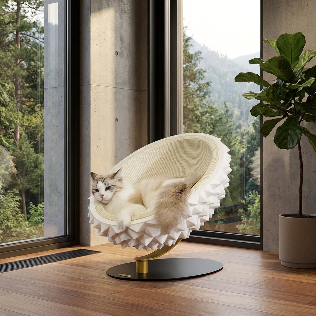 Petloom Sculpted Lounge Cat Bed modern elevated cat nest bed
