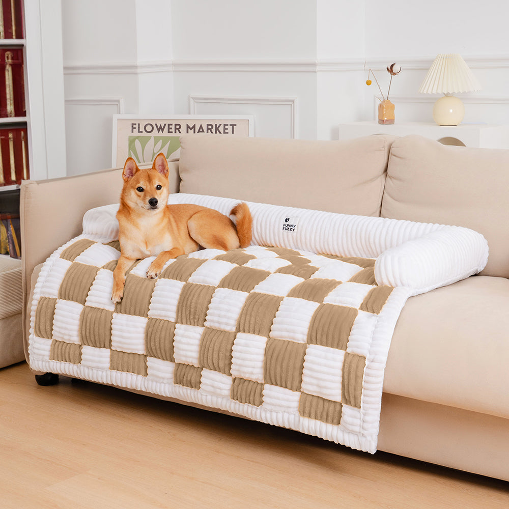 PETLOOM Cream Square Plaid Cozy Dog Mat Furniture Protector Cover™