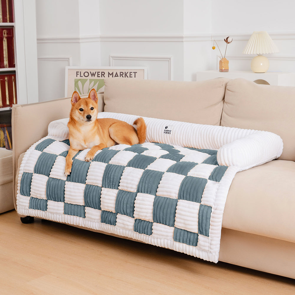 PETLOOM Cream Square Plaid Cozy Dog Mat Furniture Protector Cover™
